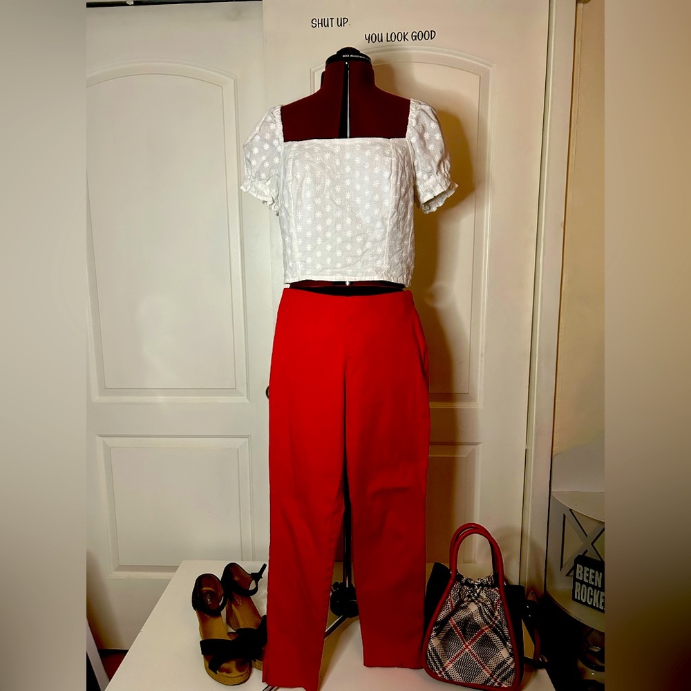 Sky and Sparrow white lace up top. Size large